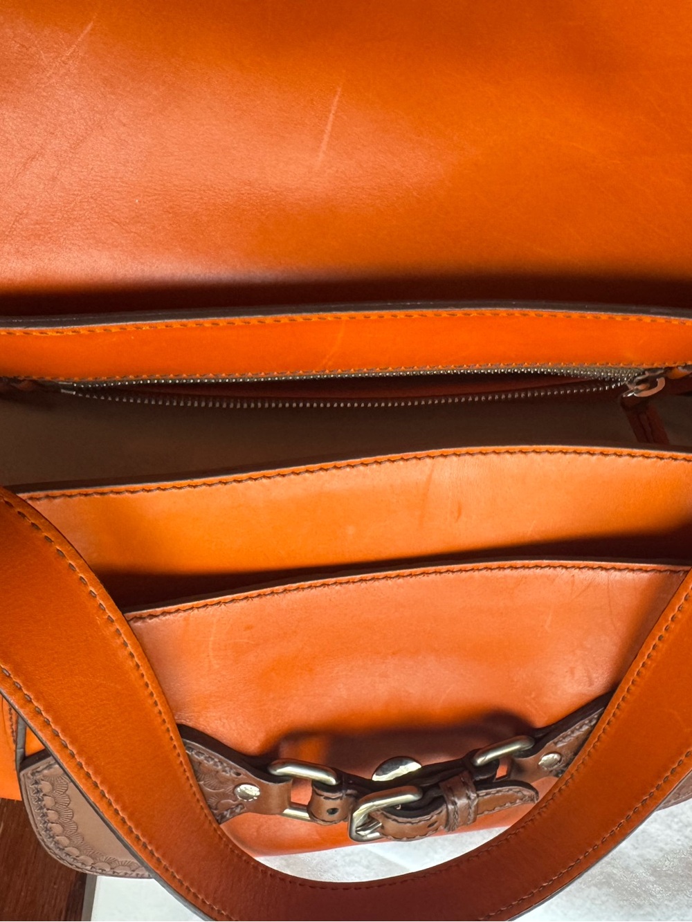 Prada Orange Leather Shoulder Bag with Brown Trim - Picture 11 of 16